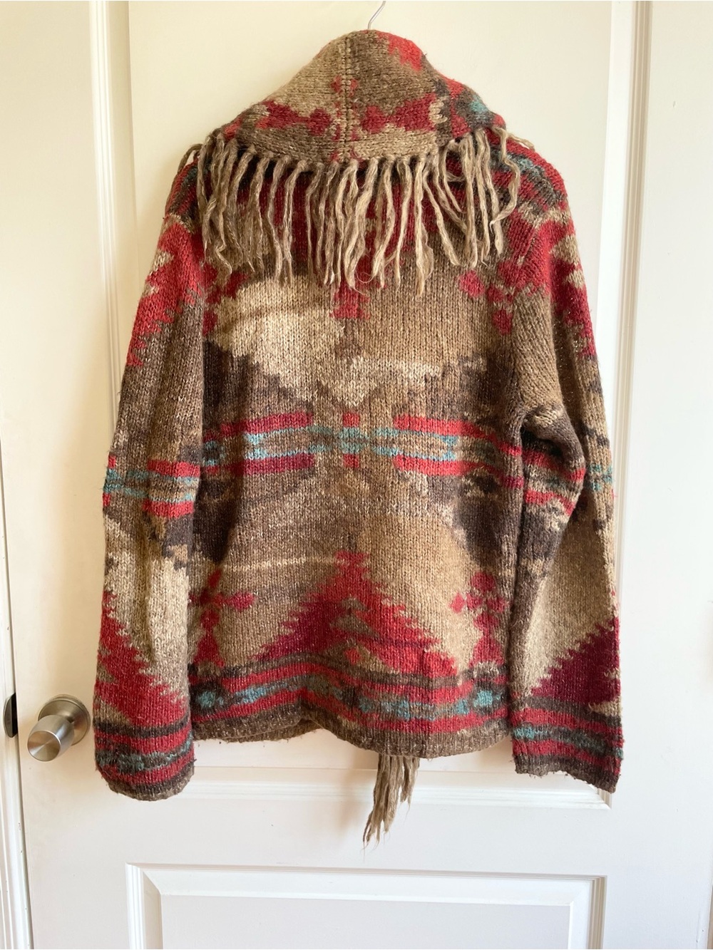 RALPH LAUREN Fringe Aztec Southwest Tribal Cardigan Sweater Alpaca Wool M West - Picture 2 of 8